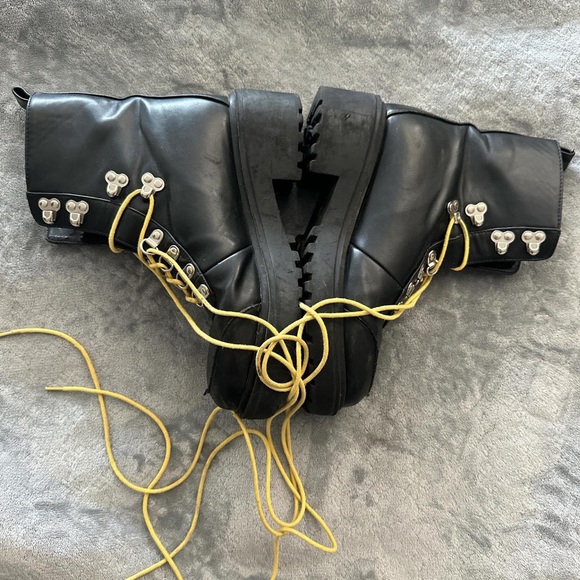 BLK & YELLOW Chunky Combat Boots - Picture 2 of 6